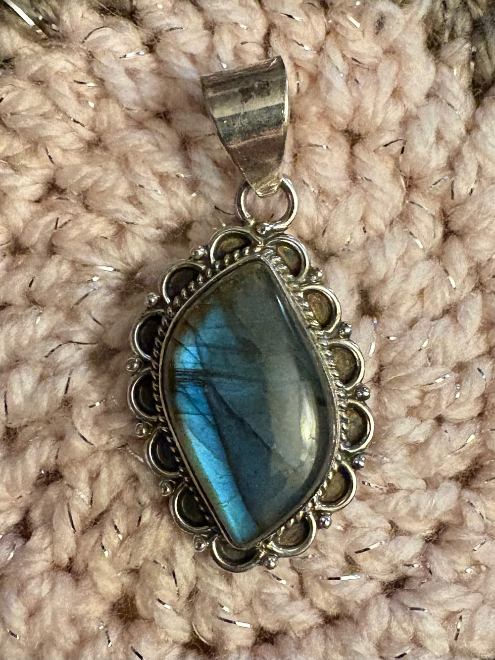 Sterling Silver Labradorite Teardrop Pendant - Blue-Green Flash